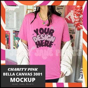 Bella Canvas 3001 - Charity Pink Bella Canvas 3001C - Mock-up di t-shirt alla moda - Mock modello reale carino - Camicia BC3001 aderente estetica