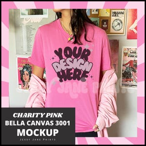 Bella Canvas 3001 - Charity Pink Bella Canvas 3001C - Mock-up di t-shirt alla moda - Mock modello reale carino - Camicia BC3001 aderente estetica