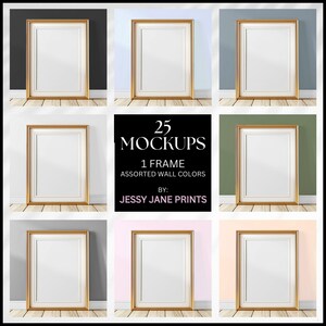 Maqueta de marco de imagen dorada - 25 colores de pared variados - Exhibición de arte digital o físico - Neutrales, pasteles, tonos apagados - Herramienta de vendedor de Etsy