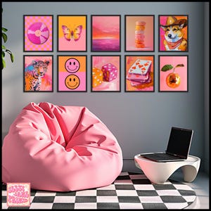 Set of 10 Pink and Orange Maximalist Digital Wall Art -  Vibrant Digital Art Prints for Home Decor - Bold Abstract Art - Instant Download