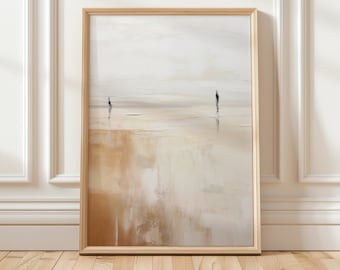 Abstract Silhouette People Painting, Neutral Desert, Winter Landscape Prints, Couple Portrait Poster, Large Modern Artwork, Texture Wall Art