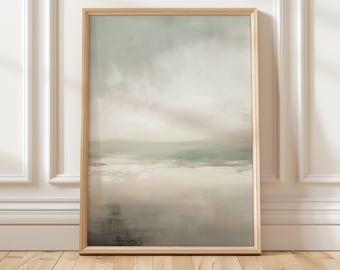 Abstract Vintage Lake Painting, Landscape Artwork, House Decor, Watercolor Oil Art, Antique Fine Art, Large Prints, Textured Beach Wall Art