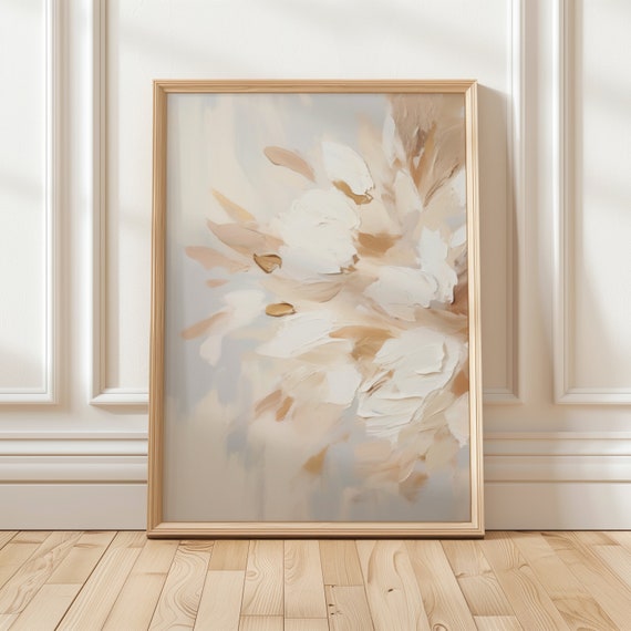 Abstract Neutral Flowers Painting, Textured Artwork, Impasto Wall Art, Large Floral Modern Art, Nursery Fall Leaves, Colorful Home Decor