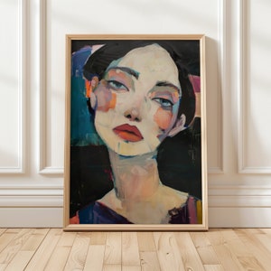 現代的カラフルな女性絵画 アパート装飾 ギャラリー ウォールアート 折衷的抽象 レトロ 大型油絵ポスター バーカート ポートレートプリント