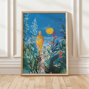 Contemporary Colorful Man Painting Summer Apartment Decor Gallery Wall Art Eclectic Abstract Ocean Sunset Poster Impasto Portrait Sun Prints