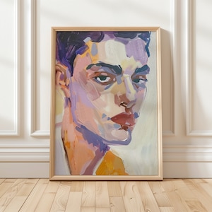 現代的カラフルな男性絵画 アパート装飾 ギャラリー ウォールアート 折衷的抽象 レトロポスター パリ風 油彩 インパスト ポートレート バープリント