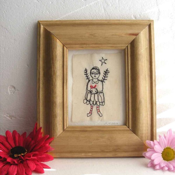 Fairy textile art, embroidery artwork, stitched art, wall art, children's bedroom, original textile art, textile, winged fairy,