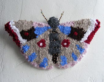 Butterfly Beaded Punch Needle, Tuffted Tapestry, Handmade Wall Art, OAAK