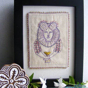 Original textile fibre art, original contemporary art, free motion embroidery, folk art, beaded embroidery, OOAK, portrait