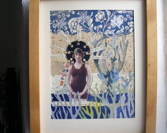 Handmade Analog Paper Collage, Upcycled Mixed Media Art