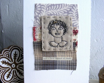Handmade Textile Art Card, Vintage Novel Caption, OOAK Home Decor