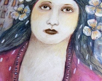 Original Figurative Acrylic Painting: Expressionist Female Portrait Wall Art