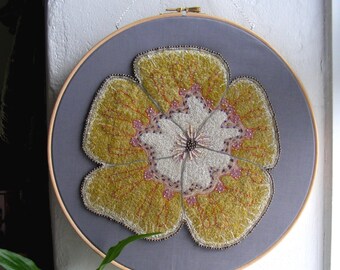 Handmade Beaded Poppy Flower Tapestry Hoop Art, 12 inch