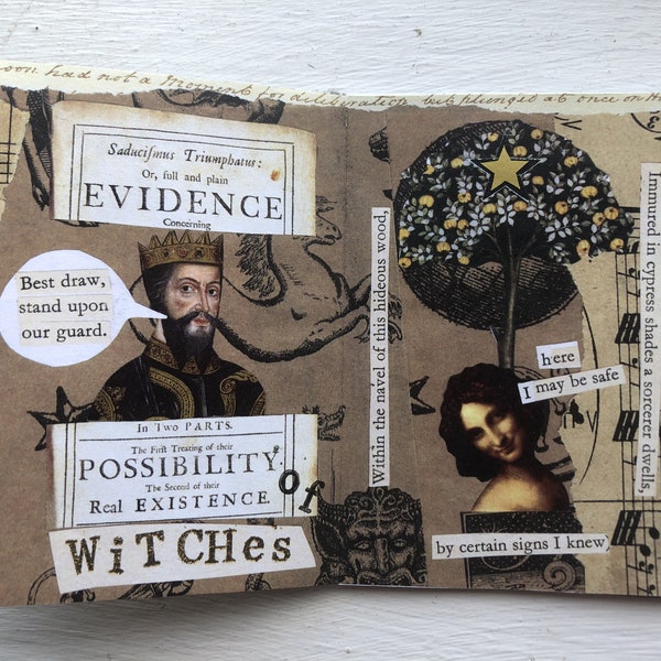 Handmade 14 page collage zine, printed and hand finished The Witches Flight