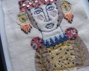 Handmade Textile Art, Wall Hanging, One-of-a-Kind, Beaded Mixed Media Embroidery,