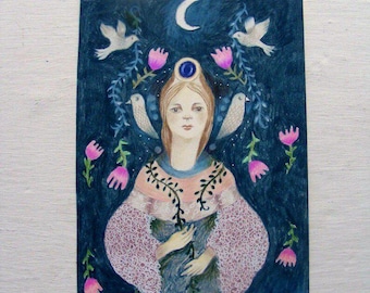 Original Pencil And Watercolour Art On Paper, Mixed Media, One-Of- A-Kind Art