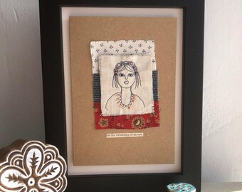 Regency Lady Textile Art – Handmade Embroidered Card, Vintage Novel Caption
