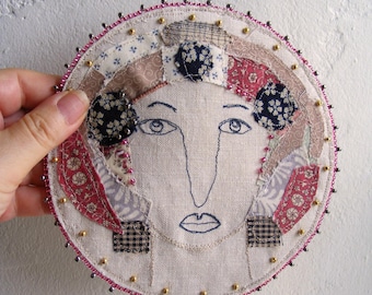 Dawning -  Hand-Embroidered Textile Art, One-of-a-Kind Mixed Media Beaded Wall Art