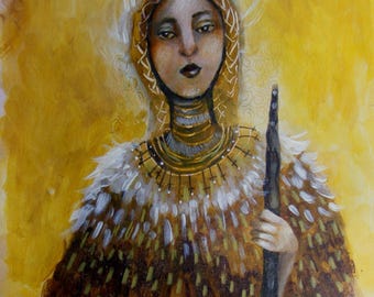 Original Female Portrait Painting: Acrylic Mixed Media Art (33.5x28cm)