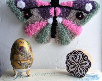 Butterfly Beaded Punch Needle Wall Art, Tapestry Decor, Handmade Tuffted Butterfly, OAAK
