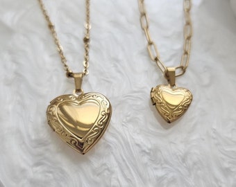 18K Gold Filled Small Big Heart Locket Necklace, personalized gift, free Engraved and photo necklace, gift for her, gift for him jewelry