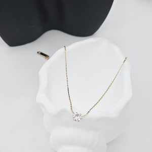 14K Gold Diamond Necklace, Attached Diamond On Chain, Diamond Solitaire Necklace, Diamond Solitaire Necklace Dainty Diamond Pendant Necklace