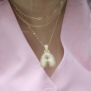 Collar de globo relleno de oro de 18 quilates, collar de oro, collar de burbujas, collar con inicial pavé 3D, regalo para ella, collar personalizado
