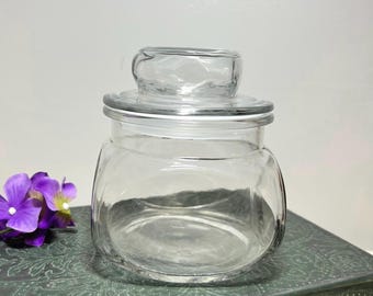 Vintage Anchor Hocking Square Apothecary Jar, Clear Glass Kitchen Storage, Candy Display