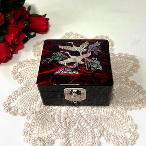 Vintage Korean Mother of Pearl Inlay Jewelry Box, Lacquered Wooden Trinket Box