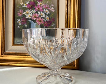 Vintage Cut Crystal Pedestal Bowl, Heavy Lead Crystal Serving Dish