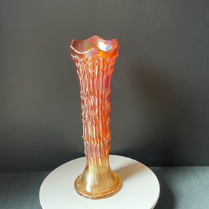 Antique Fenton Marigold Carnival Glass Vase: April Showers Swung Vase, 11&quot; Tall