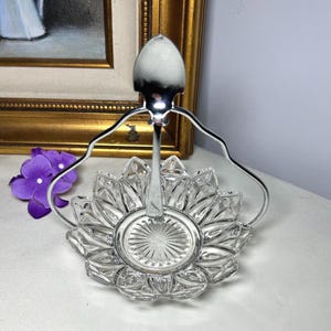 Vintage Federal Glass Petal Dish with Metal Server, Mid Century Condimemt Caddy