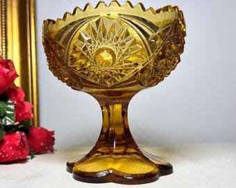 Vintage Kemple Wheaton Amber Footed Compote: Martec Pattern Candy Dish