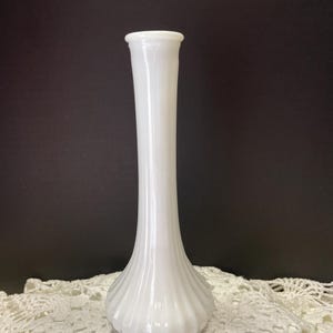 Vintage Hoosier Milk Glass Vase Serial #4096 Fluted  c.1970s 9”
