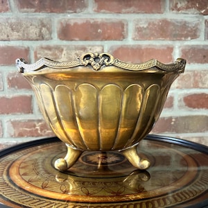Heavy Ornate Brass Jardiniere, Vintage Metal Planter Pot, Patina Decor