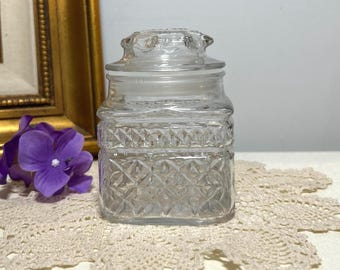Vintage Wexford Glass Apothecary Jar, Quilted Diamond Pattern Candy Dish