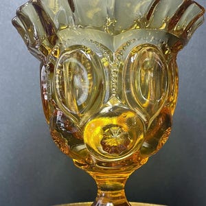 Vintage L.E. Smith Amber Moon and Stars Crimped Edge Footed Compote Footed Candy Dish c.1960’s