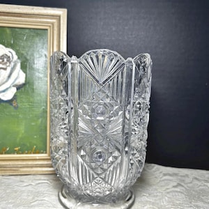 Rare Antique EAPG McKee Brothers Diamond Flute Celery Vase, Clear Glass Vase, c.1885-1901