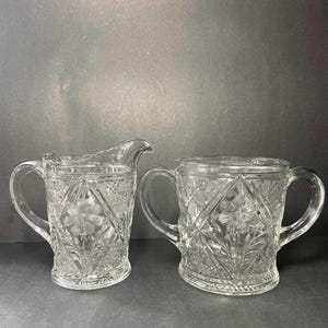 Antique EAPG Creole Glass Creamer and Sugar Set - Indiana Glass c.1915