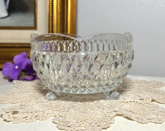 Vintage Indiana Glass Diamond Point Candy Dish, Three Toed Bon Bon Bowl
