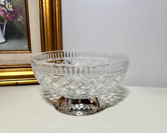 Vintage Teleflora Crystal Bowl, 7-1/2”, Removable Foot, Clear Glass Fruit Bowl, Waterford Pattern Centerpiece