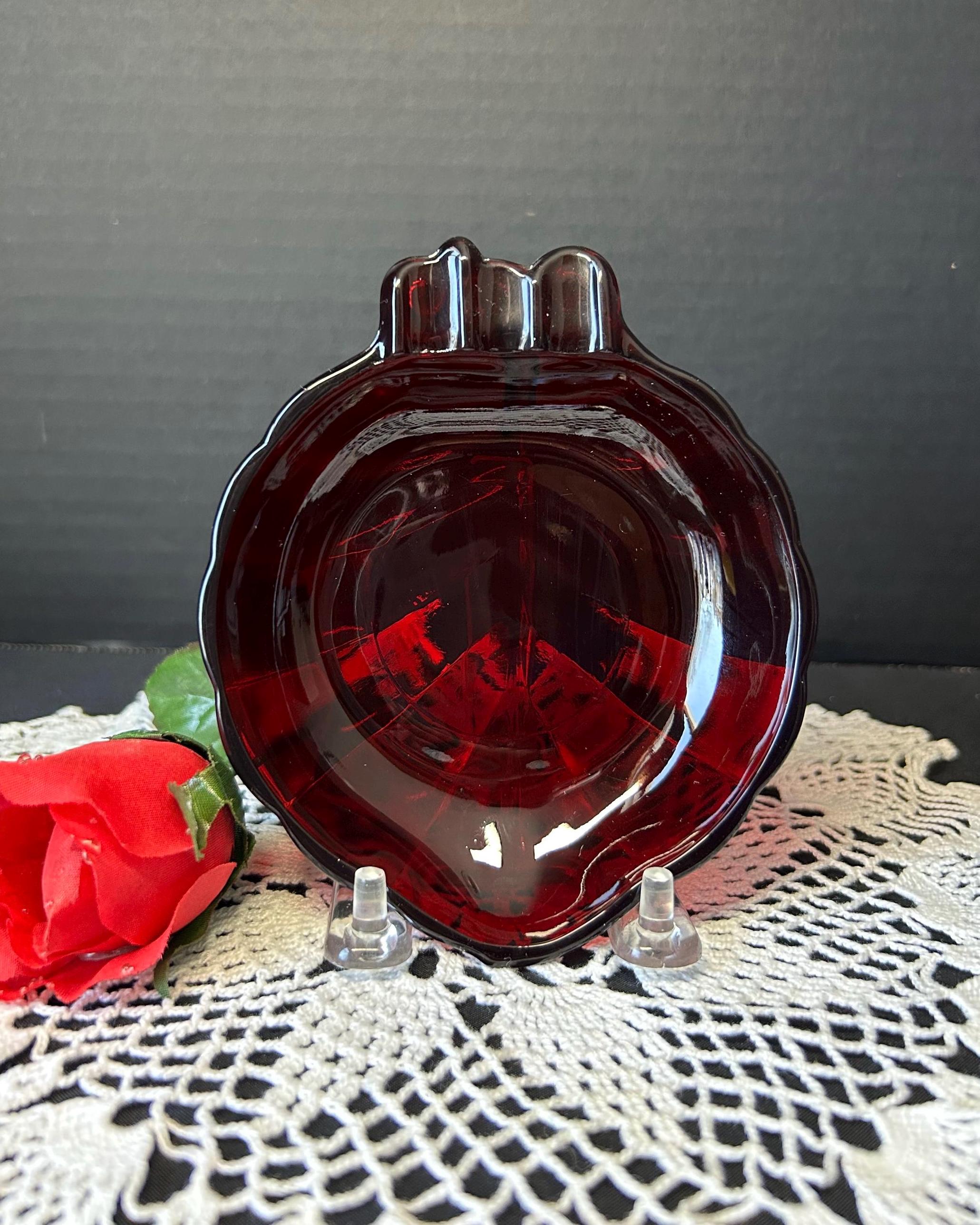 s-l1200.jpg Vintage Bohemian Ruby Flash Cut Crystal Ashtray Heavy Lead Crystal Mid Century main image 1