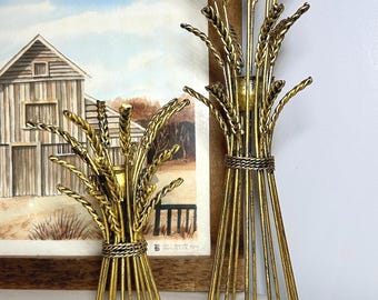 Vintage Wheat Sheaf Candle Holders: Hollywood Regency Taper Candlesticks, Set of 2