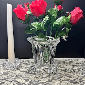 Vintage Lead Crystal Prism Vase, Square  Cholder Vase (5”), Entry Table Decor