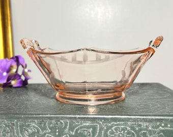 Vintage Pink Depression Paneled Mayonnaise Bowl, Floral Etched Wheel Cut Candy/Nut Dish