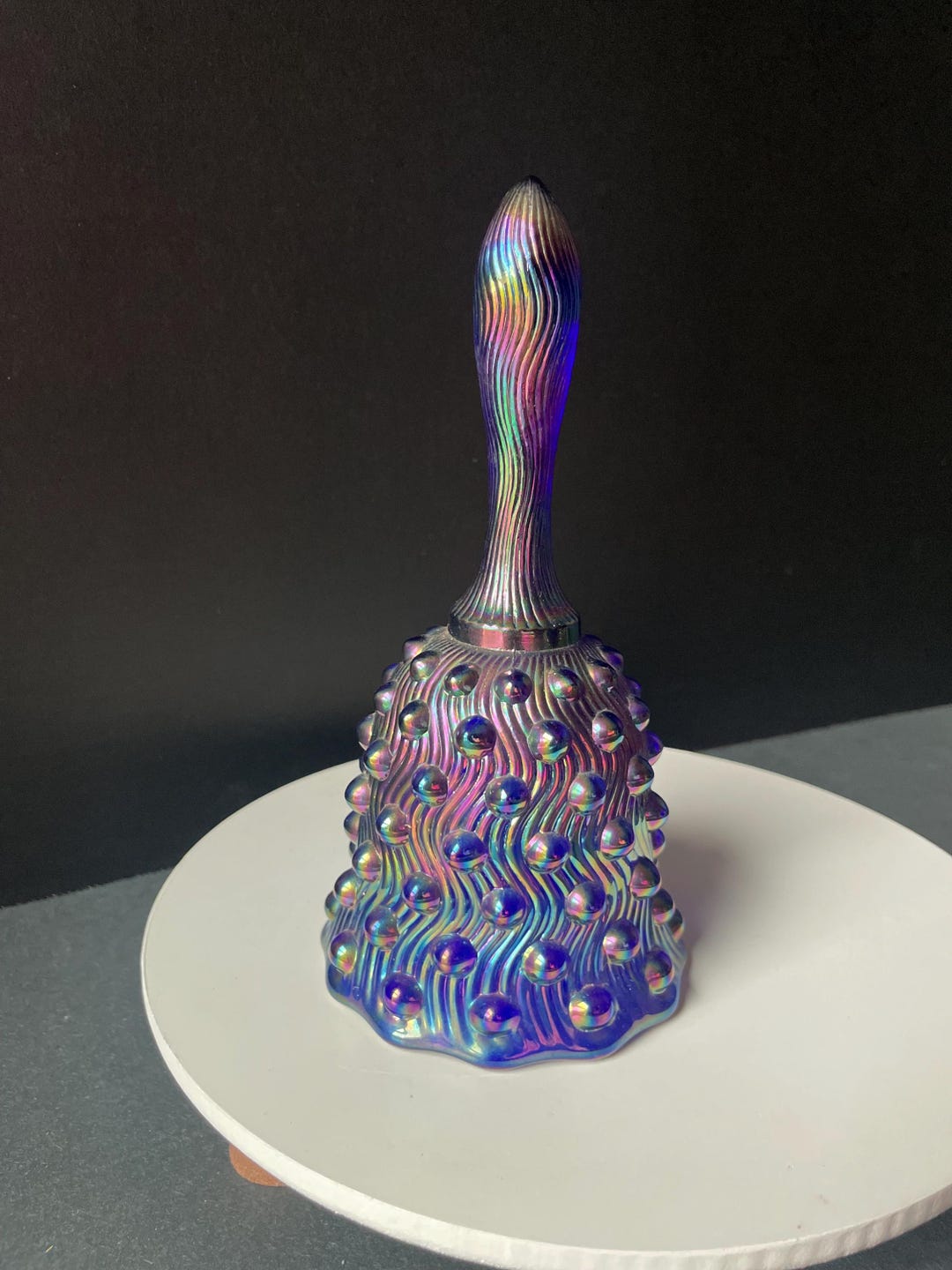 Vintage Fenton Cobalt Blue Carnival Glass Bell: Hobnail Wave Pattern ...