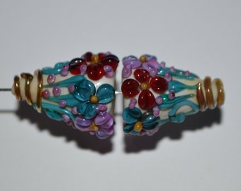 Stunning Lampwork Flower Bead Pair