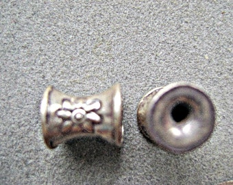 BEADS THAI HILL Tribe Silver Hourglass Large Tube Antiqued Barrel