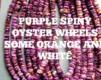 SPINY OYSTER SHELL Sale 3.8, 9.25 or 16 Inch  Purple Wheel Roundel Beads W/ Some Orange and Cream 1st Quality hi-2