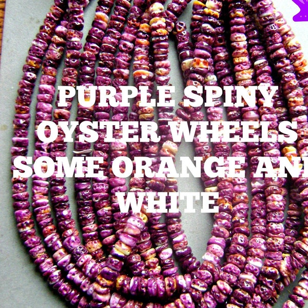 SPINY OYSTER SHELL Sale 3.8, 9.25 or 16 Inch  Purple Wheel Roundel Beads W/ Some Orange and Cream 1st Quality hi-2